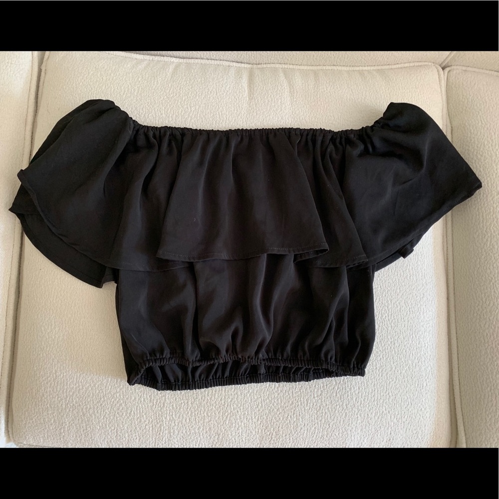 Off the Shoulder Black Ruffled Crop Top